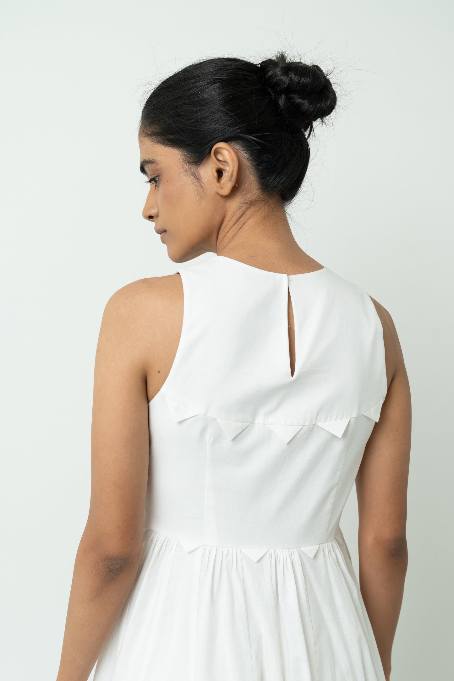 White Panelled Dress with Pleated Bodice