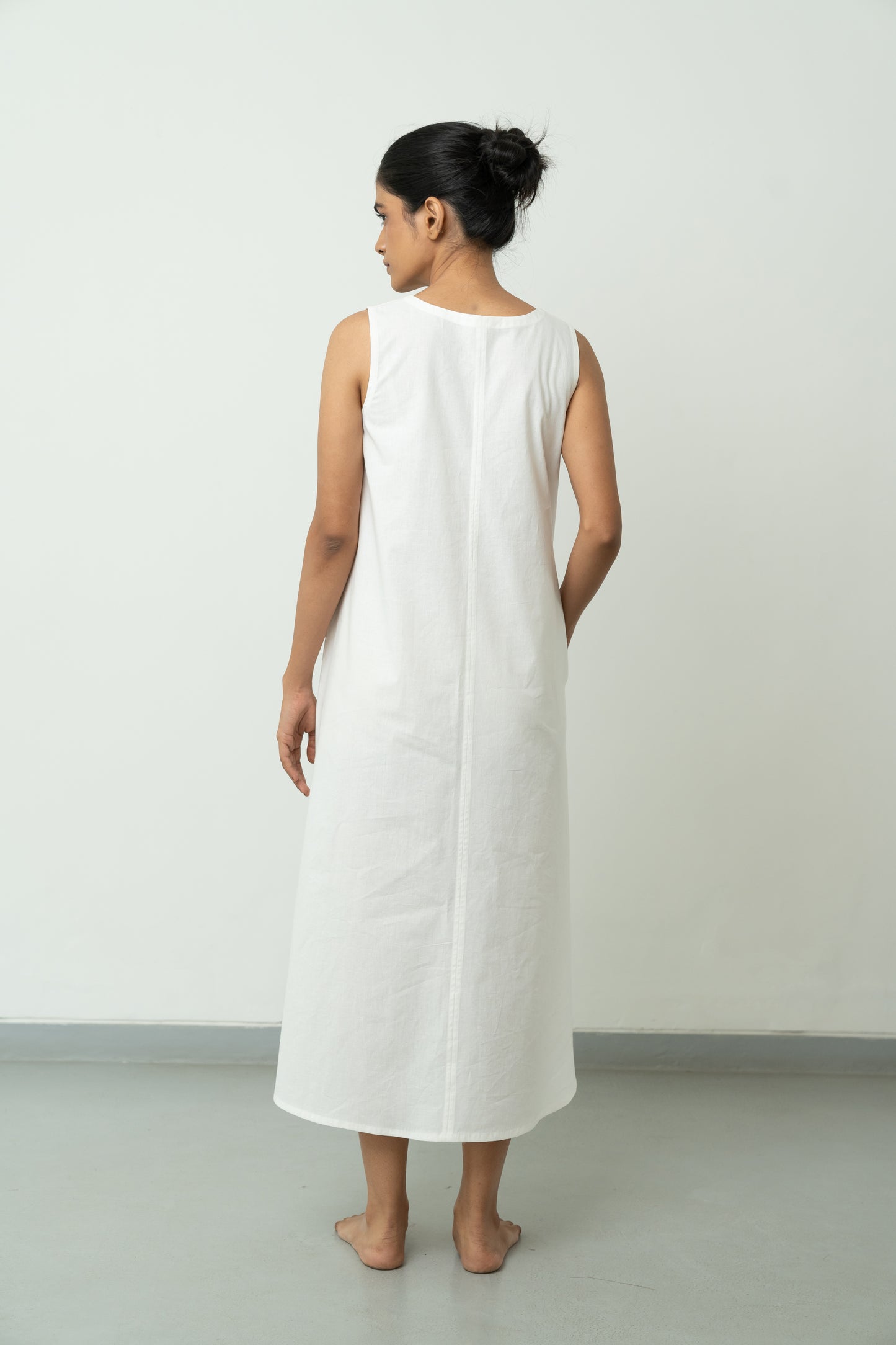 Single Slit White A-line Long Dress
