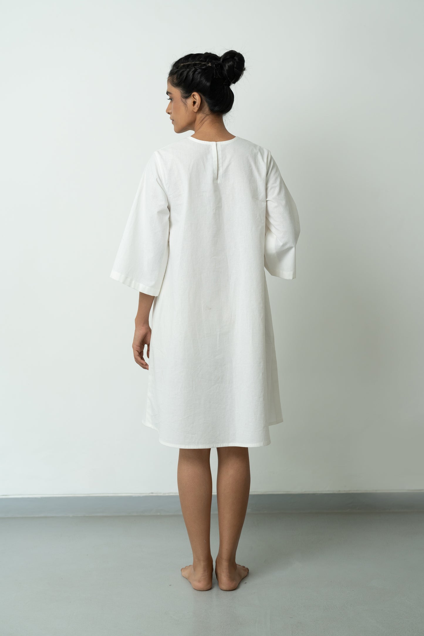 White A-line Pink Pocket Dress
