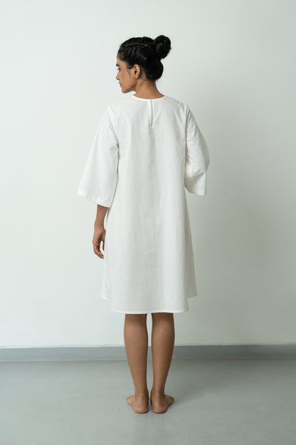 White A-line Pink Pocket Dress
