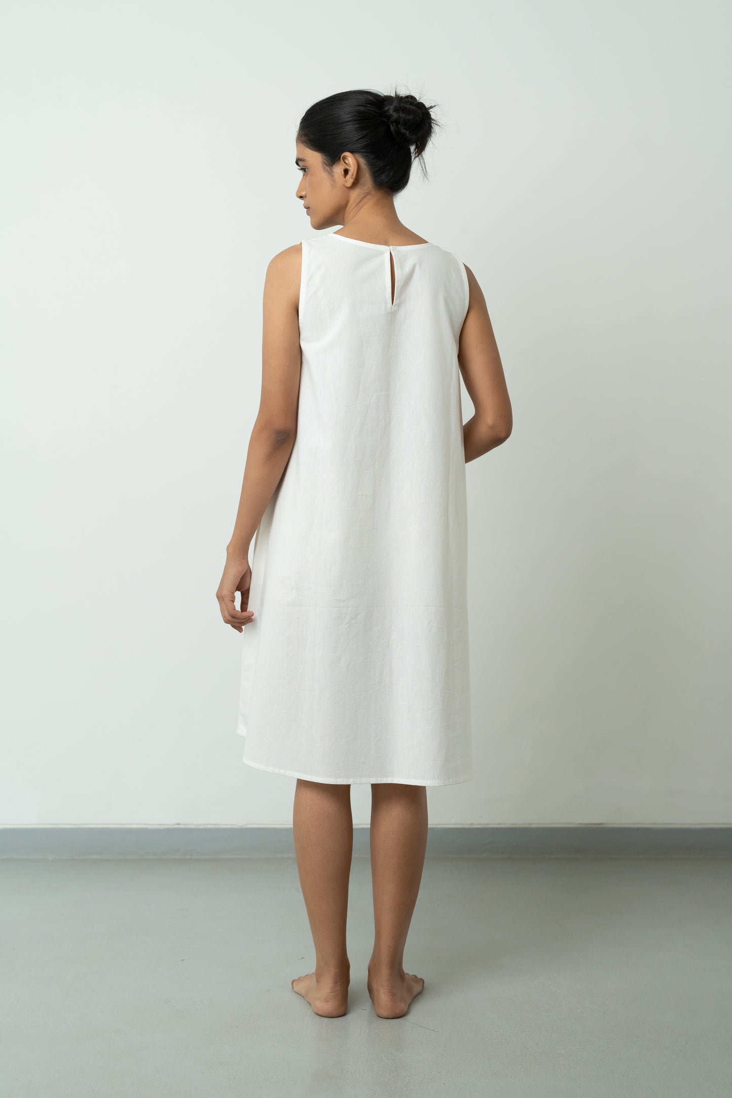 White A-line Blue Pocket Dress