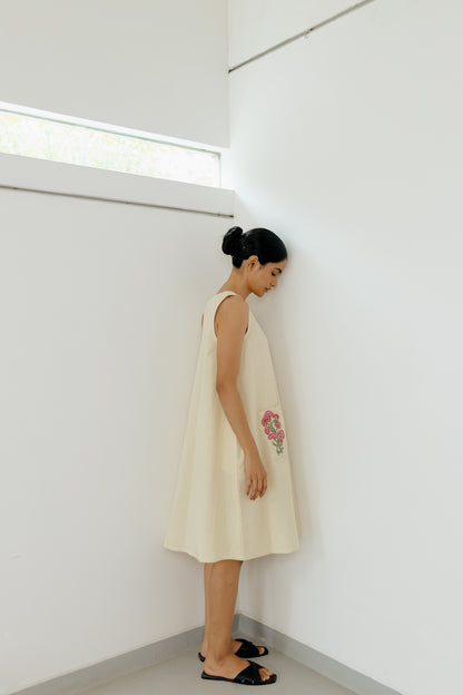 Beige A-line Pink Pocket Dress