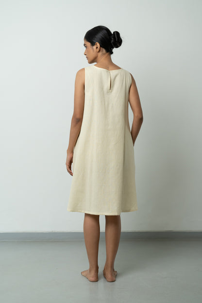 Beige A-line Pink Pocket Dress