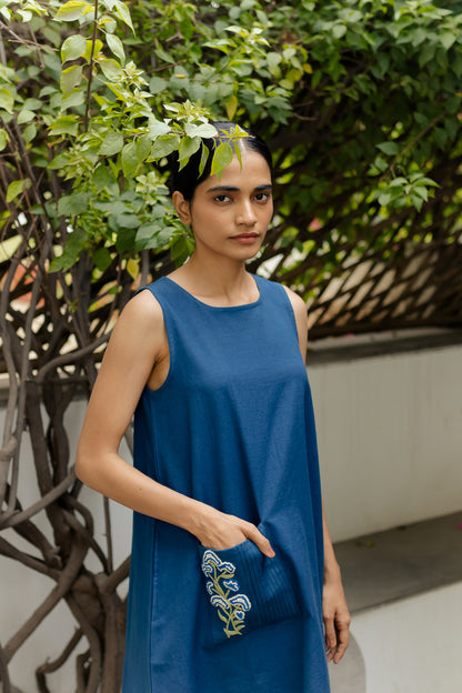 Indigo A-line Blue Pocket Dress