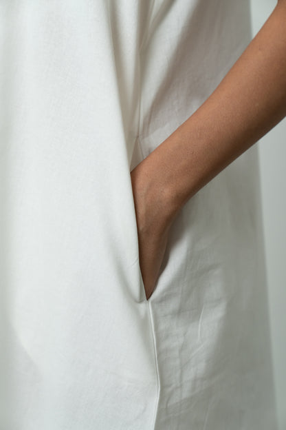 Double Slit White A-line Long Dress
