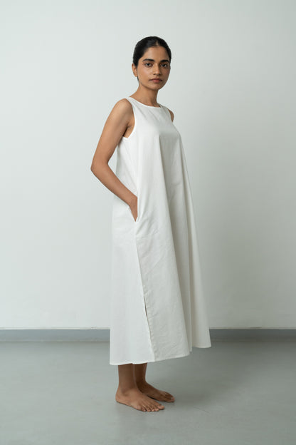 Double Slit White A-line Long Dress
