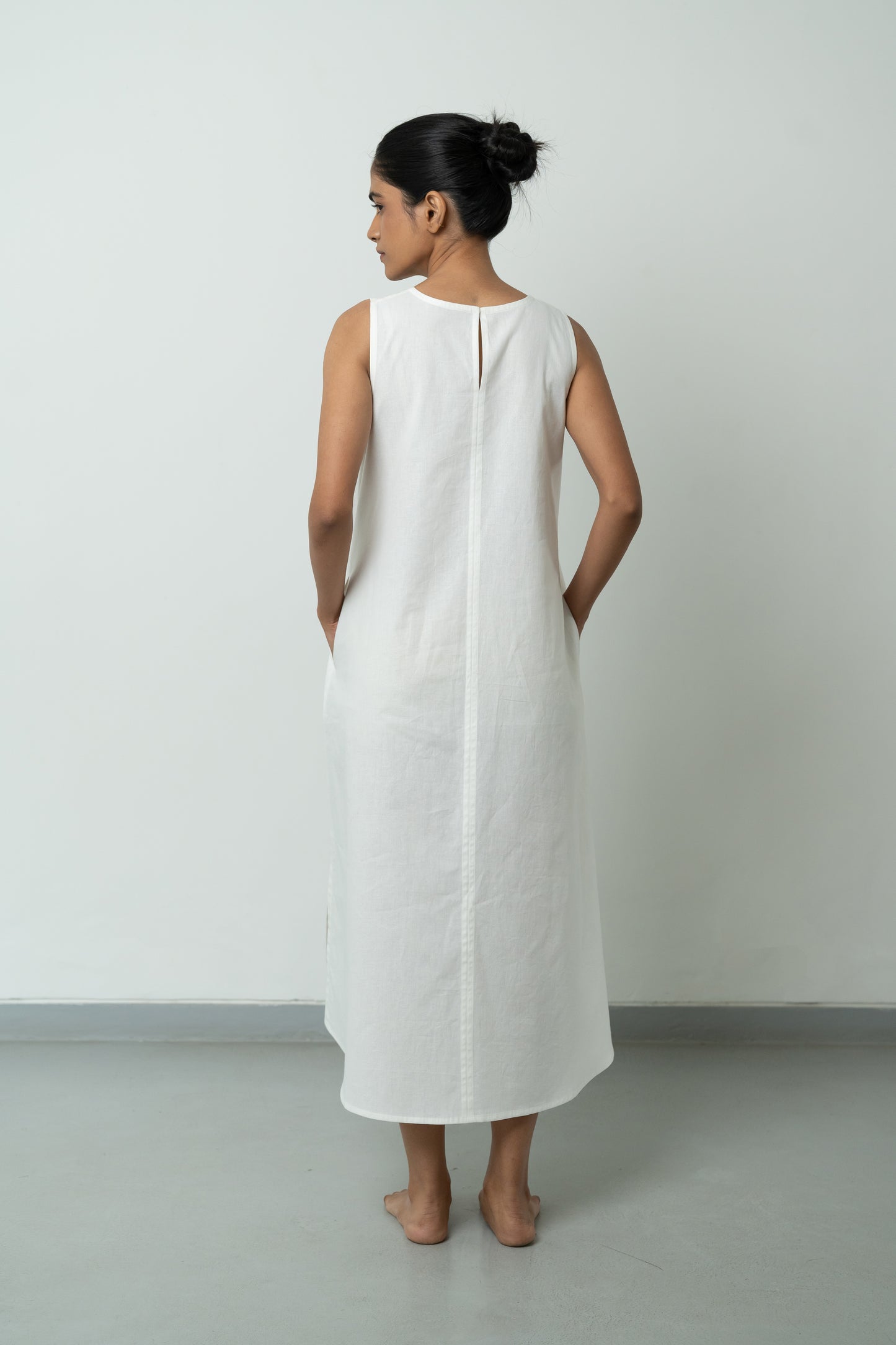 Double Slit White A-line Long Dress