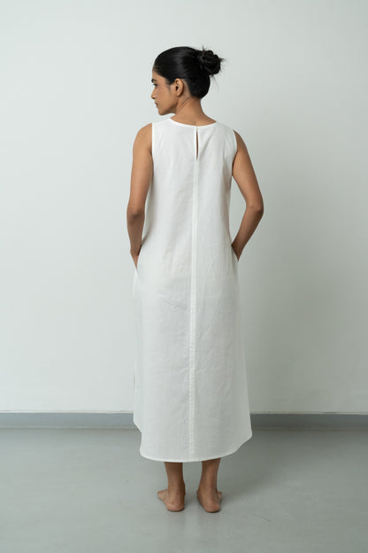 Double Slit White A-line Long Dress