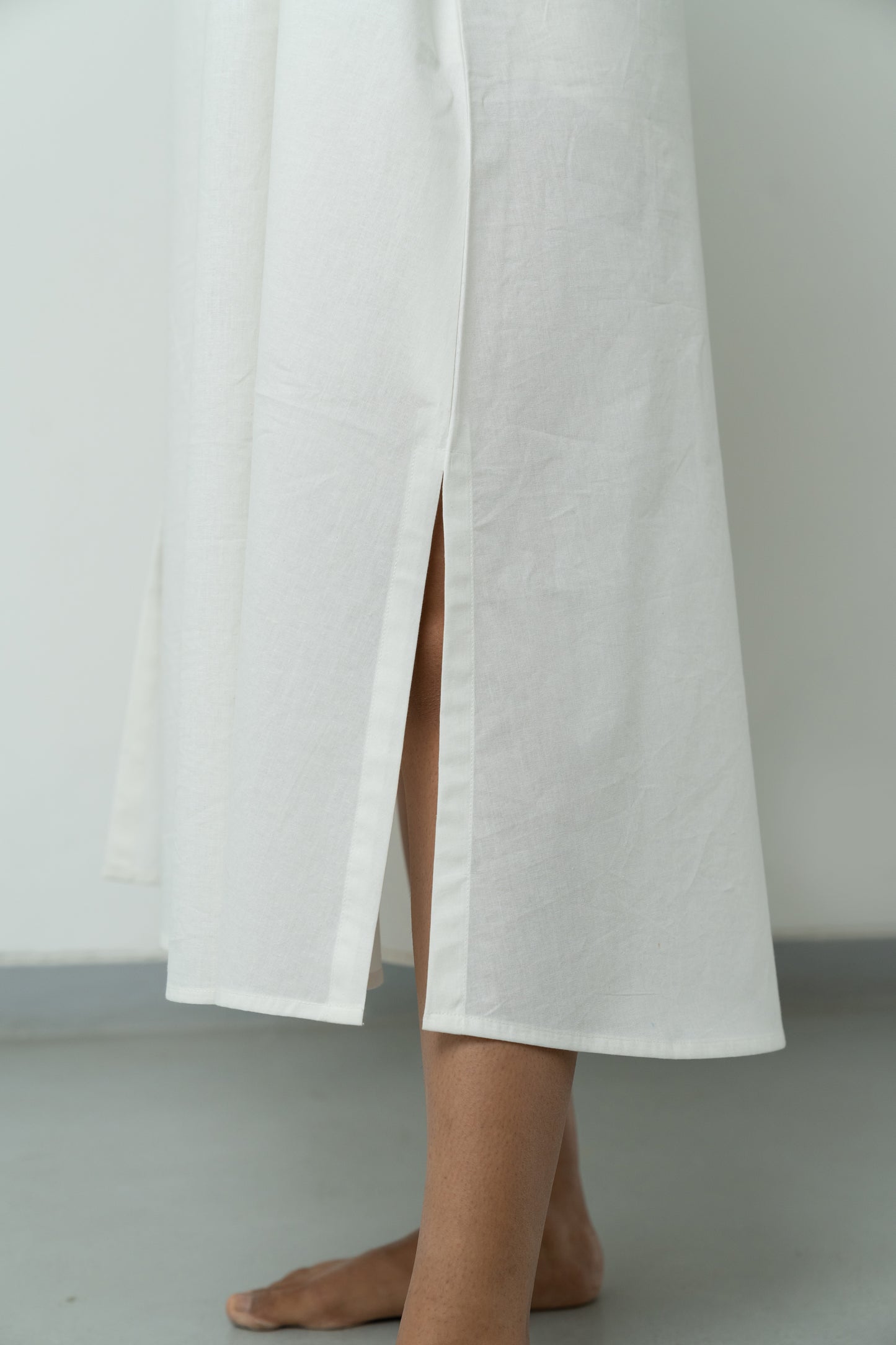 Double Slit White A-line Long Dress