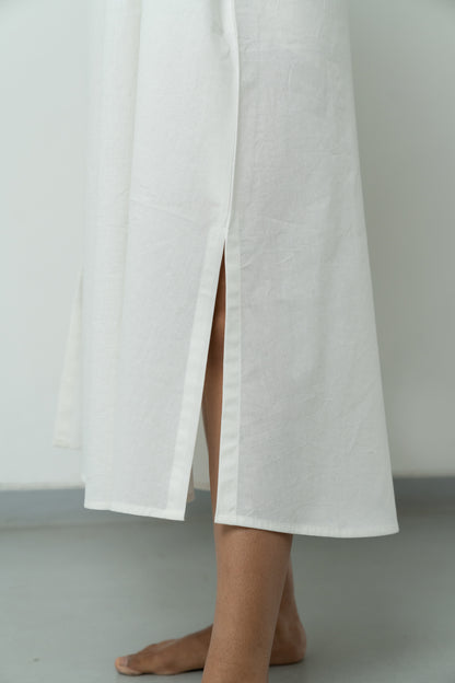 Double Slit White A-line Long Dress