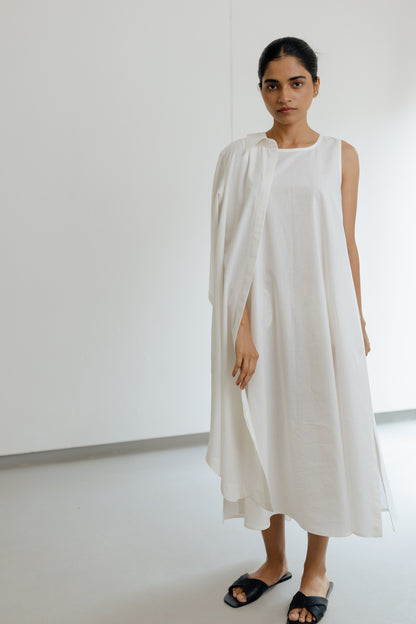 Double Slit White A-line Long Dress